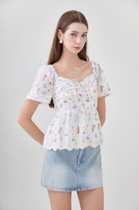 Adelyn Embroidery Sweetheart Ribbon Top In Meadow Floral