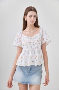 Adelyn Embroidery Sweetheart Ribbon Top In Meadow Floral