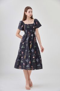 Chaya Botanical Garden Smocked Midi Dress In Black