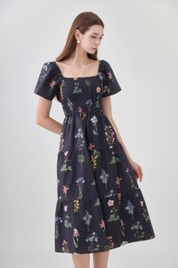 Chaya Botanical Garden Smocked Midi Dress In Black