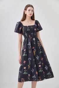 Chaya Botanical Garden Smocked Midi Dress In Black