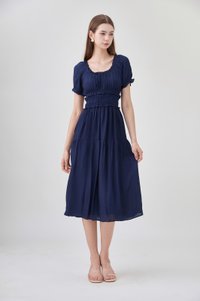 Gabriella Smocked Midi Dress In Navy
