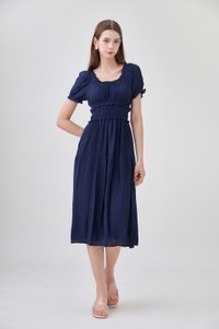 Gabriella Smocked Midi Dress In Navy