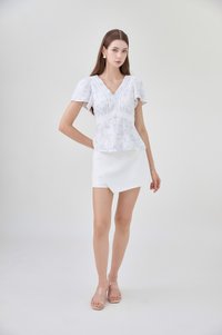 Lia Botanical Sketch Crochet Top in White