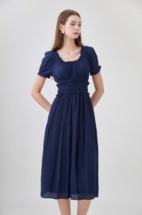 Gabriella Smocked Midi Dress In Navy