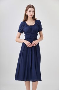Gabriella Smocked Midi Dress In Navy