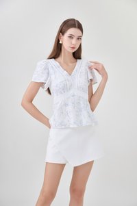 Lia Botanical Sketch Crochet Top in White