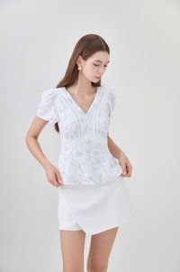 Lia Botanical Sketch Crochet Top in White
