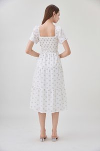 Margot Smocked Printed Midi Dress In White