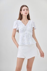 Lia Botanical Sketch Crochet Top in White