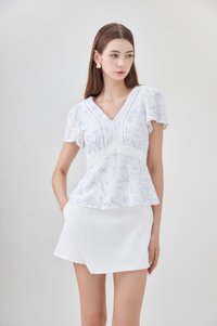 Lia Botanical Sketch Crochet Top in White