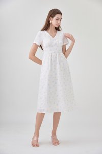 Elodie Floral Empire Waist Midi Dress In Ribbon Posy Print