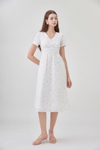 Elodie Floral Empire Waist Midi Dress In Ribbon Posy Print