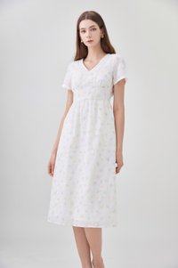 Elodie Floral Empire Waist Midi Dress In Ribbon Posy Print