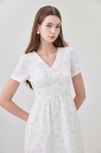 Elodie Floral Empire Waist Midi Dress In Ribbon Posy Print
