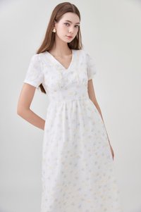 Elodie Floral Empire Waist Midi Dress In Ribbon Posy Print