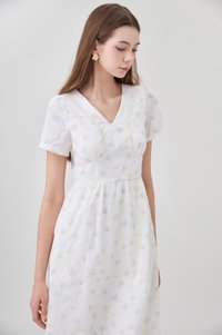 Elodie Floral Empire Waist Midi Dress In Ribbon Posy Print