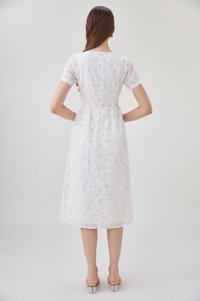 Elodie Floral Empire Waist Midi Dress In Ribbon Posy Print