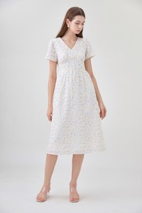 Elodie Floral Empire Waist Midi Dress In Blue Wildflower&nbsp;