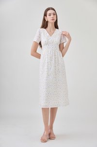 Elodie Floral Empire Waist Midi Dress In Blue Wildflower&nbsp;