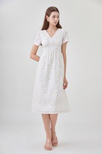 Elodie Floral Empire Waist Midi Dress In Blue Wildflower&nbsp;