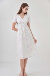 Elodie Floral Empire Waist Midi Dress In Blue Wildflower&nbsp;