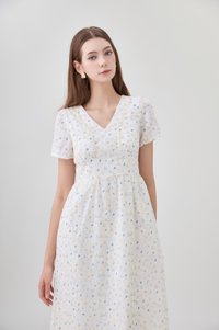 Elodie Floral Empire Waist Midi Dress In Blue Wildflower&nbsp;