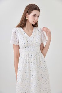 Elodie Floral Empire Waist Midi Dress In Blue Wildflower&nbsp;