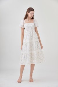Alexandria Embroidered Tiered Midi Dress In Blue Wildflower