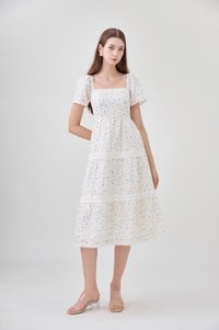 Alexandria Embroidered Tiered Midi Dress In Blue Wildflower