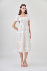 Alexandria Embroidered Tiered Midi Dress In Blue Wildflower