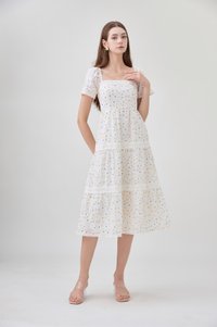 Alexandria Embroidered Tiered Midi Dress In Blue Wildflower