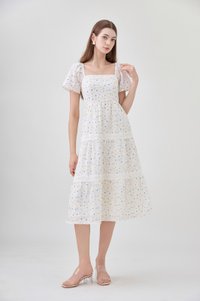 Alexandria Embroidered Tiered Midi Dress In Blue Wildflower