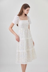 Alexandria Embroidered Tiered Midi Dress In Blue Wildflower
