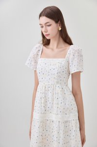 Alexandria Embroidered Tiered Midi Dress In Blue Wildflower