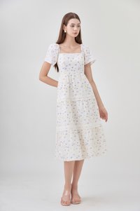 Alexandria Embroidered Tiered Midi Dress In Lavender Bloom