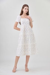 Alexandria Embroidered Tiered Midi Dress In Lavender Bloom