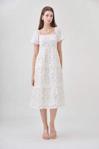 Alexandria Embroidered Tiered Midi Dress In Lavender Bloom