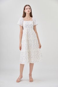 Alexandria Embroidered Tiered Midi Dress In Lavender Bloom