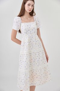 Alexandria Embroidered Tiered Midi Dress In Lavender Bloom
