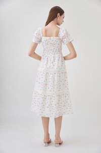 Alexandria Embroidered Tiered Midi Dress In Lavender Bloom