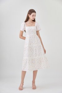Alexandria Embroidered Tiered Midi Dress In Pink Bloom