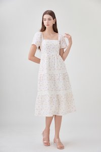 Alexandria Embroidered Tiered Midi Dress In Pink Bloom