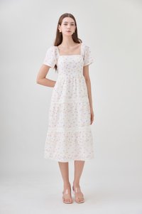 Alexandria Embroidered Tiered Midi Dress In Pink Bloom