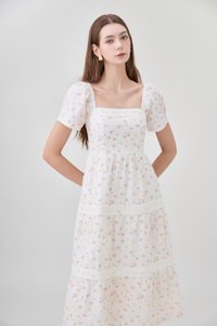 Alexandria Embroidered Tiered Midi Dress In Pink Bloom
