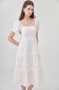 Alexandria Embroidered Tiered Midi Dress In Pink Bloom