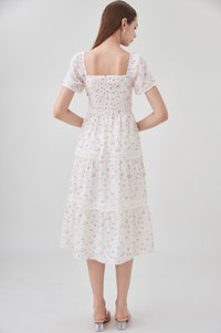 Alexandria Embroidered Tiered Midi Dress In Pink Bloom