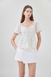 Adelyn Embroidery Sweetheart Ribbon Top In Blue Wildflower