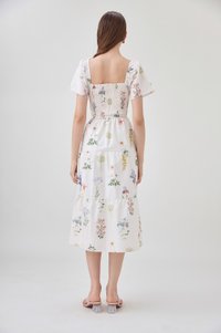 Chaya Botanical Garden Smocked Midi Dress In Light Cream