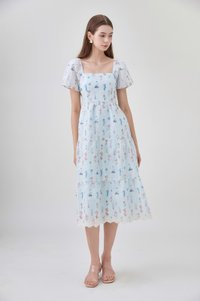 Elani Embroidery Floral Tiered Midi Dress